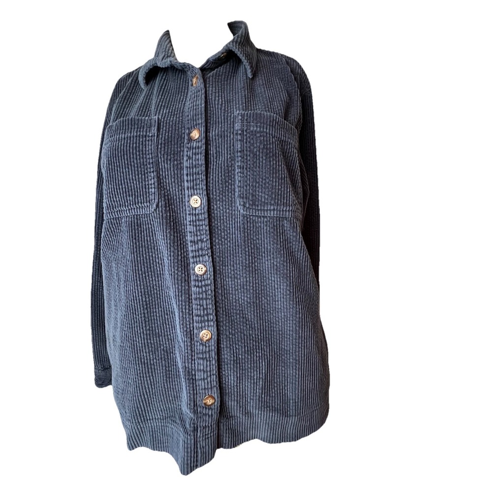 L.L.Bean Corduroy Shacket Women's L Blue Button  Cotton Shirt Jacket